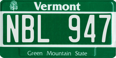 VT license plate NBL947