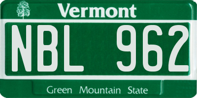 VT license plate NBL962