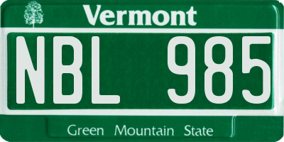 VT license plate NBL985