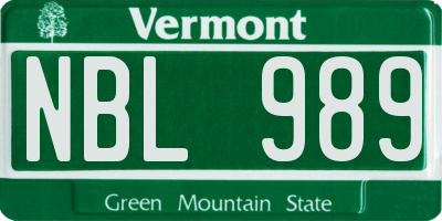 VT license plate NBL989