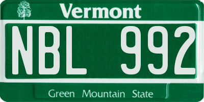 VT license plate NBL992