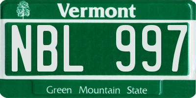 VT license plate NBL997
