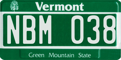 VT license plate NBM038