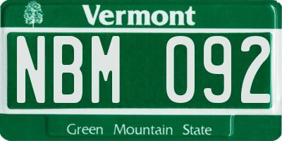 VT license plate NBM092