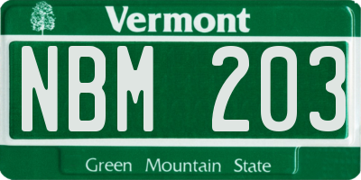 VT license plate NBM203