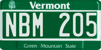 VT license plate NBM205