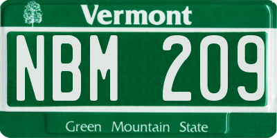 VT license plate NBM209