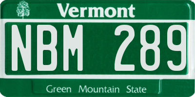 VT license plate NBM289