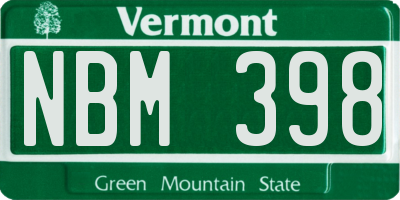 VT license plate NBM398