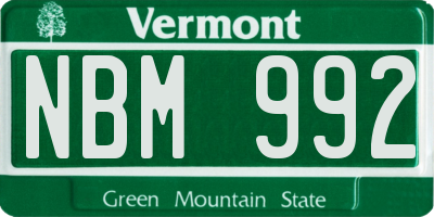 VT license plate NBM992