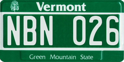 VT license plate NBN026