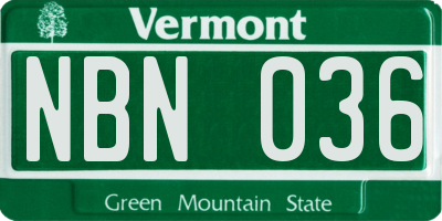 VT license plate NBN036
