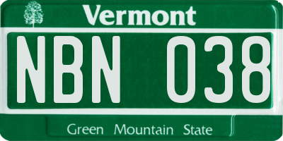 VT license plate NBN038