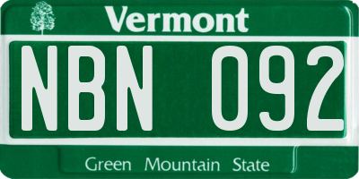VT license plate NBN092