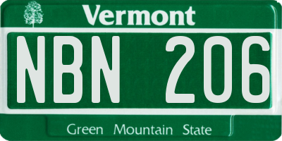 VT license plate NBN206