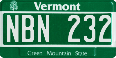 VT license plate NBN232