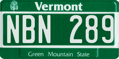 VT license plate NBN289
