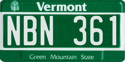 VT license plate NBN361