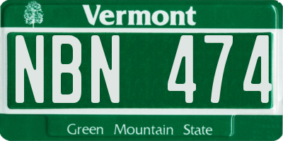 VT license plate NBN474