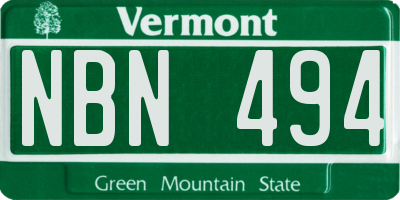 VT license plate NBN494