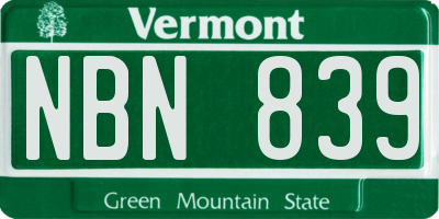 VT license plate NBN839