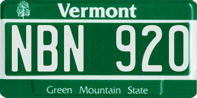 VT license plate NBN920