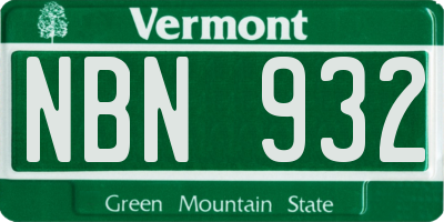 VT license plate NBN932
