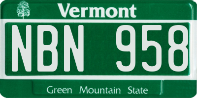 VT license plate NBN958