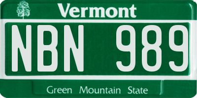 VT license plate NBN989