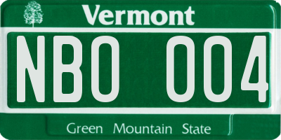 VT license plate NBO004