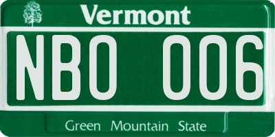 VT license plate NBO006