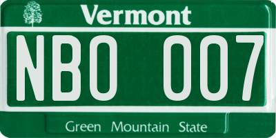 VT license plate NBO007