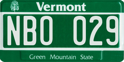 VT license plate NBO029
