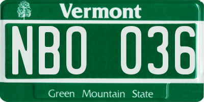 VT license plate NBO036