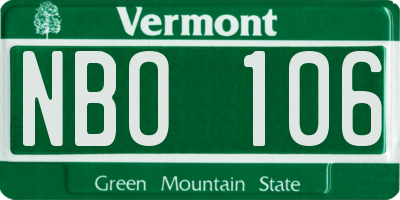 VT license plate NBO106