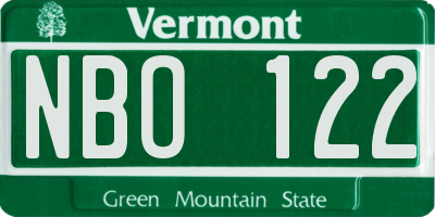 VT license plate NBO122