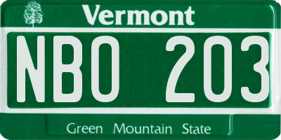 VT license plate NBO203