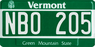 VT license plate NBO205