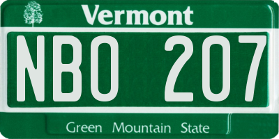 VT license plate NBO207