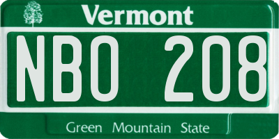 VT license plate NBO208
