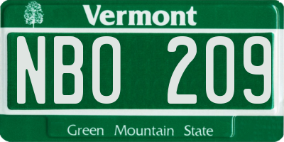 VT license plate NBO209