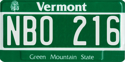 VT license plate NBO216