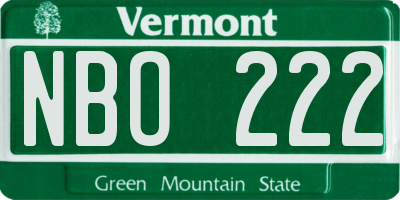 VT license plate NBO222