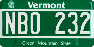 VT license plate NBO232