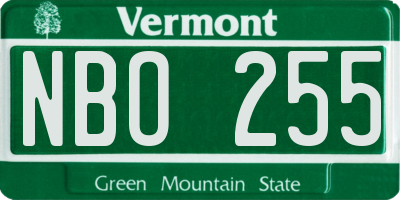 VT license plate NBO255
