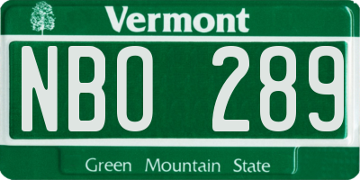 VT license plate NBO289