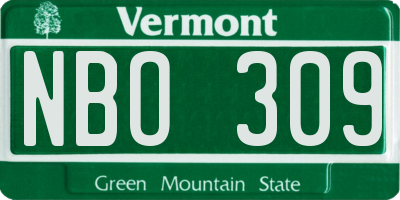 VT license plate NBO309