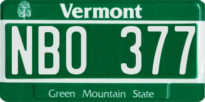 VT license plate NBO377
