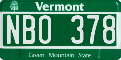 VT license plate NBO378