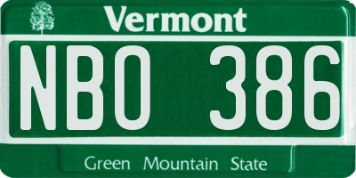 VT license plate NBO386